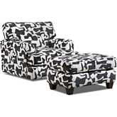 Spencer Swivel Accent Chair & Ottoman in Panda Black & White Chenille Fabric